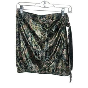 NKN Nekane Green Paisley Velvet Wrap Mini Skirt Small NWT